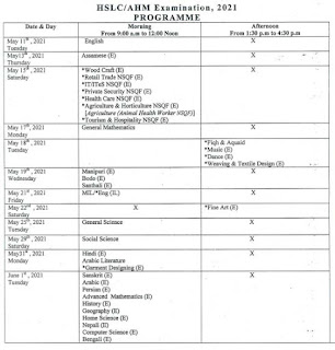 Assam HSLC/AHM (10th Class) Exam Routine 2023