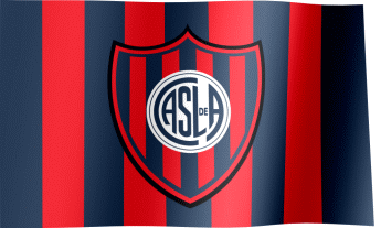 The waving flag of San Lorenzo de Almagro with the logo (Animated GIF) (Bandera San Lorenzo)