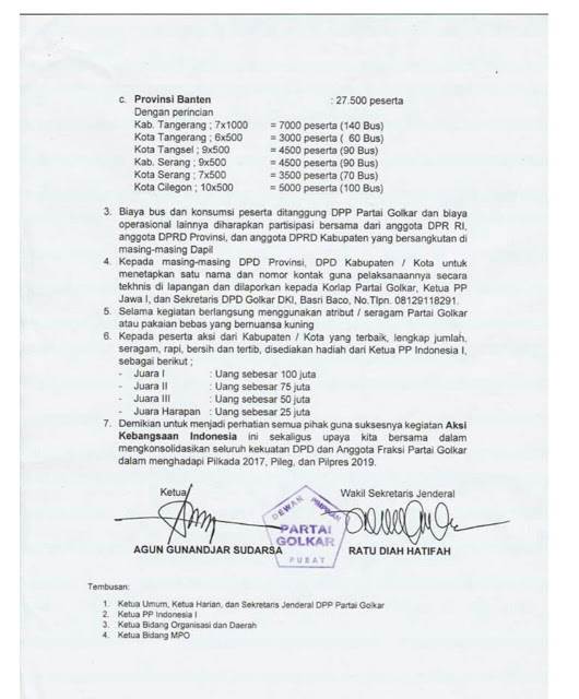 Beredar Surat Pengerahan Massa Untuk Melakukan Aksi 4 Desember Kepada Para Kader Parpol Dan PNS