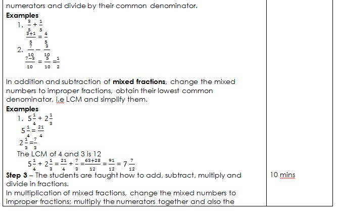Sample Lesson Plan  Mathematics St Term Js  Week   Xpino Scholars