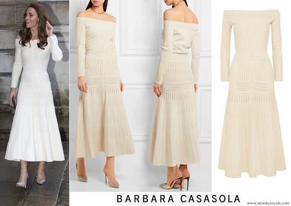 Kate Middleton wore Barbara Casasola Off-the-shoulder mesh-paneled stretch-jersey dress