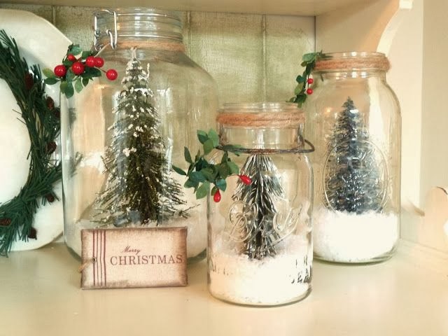 Mini Snowy Pine Trees in Mason Jars - Christmas Pizzazz