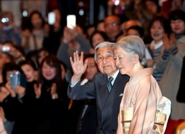 Emperor Akihito and Empress Michiko attended the opening of the New Year Grand Sumo Tournament at the Ryogoku Kokugikan