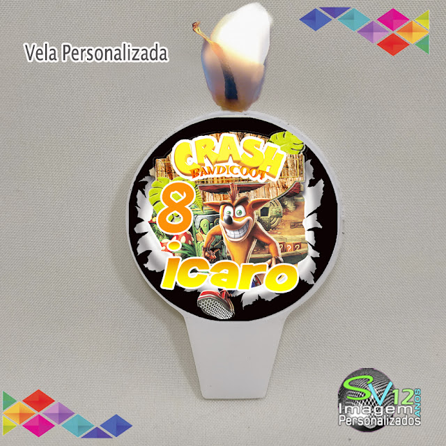 Vela Personalizada Crash Bandicoot Game  dicas e ideias para decoração de festa personalizados