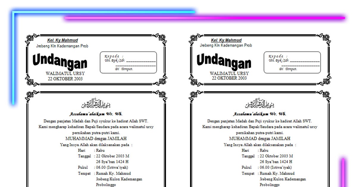 Download Contoh Undangan Walimatul Ursy Yang Bisa Diedit