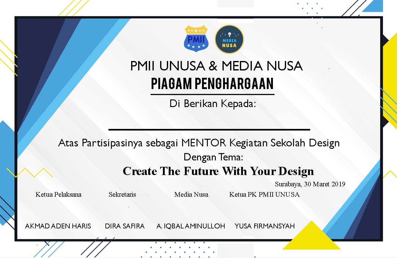 Contoh Sertifikat Pelatihan Desain Grafis Mahasiswa Unusa