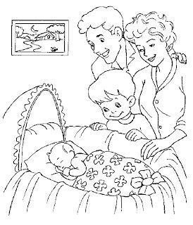 Tranh tô màu gia đình ru em bé ngủ