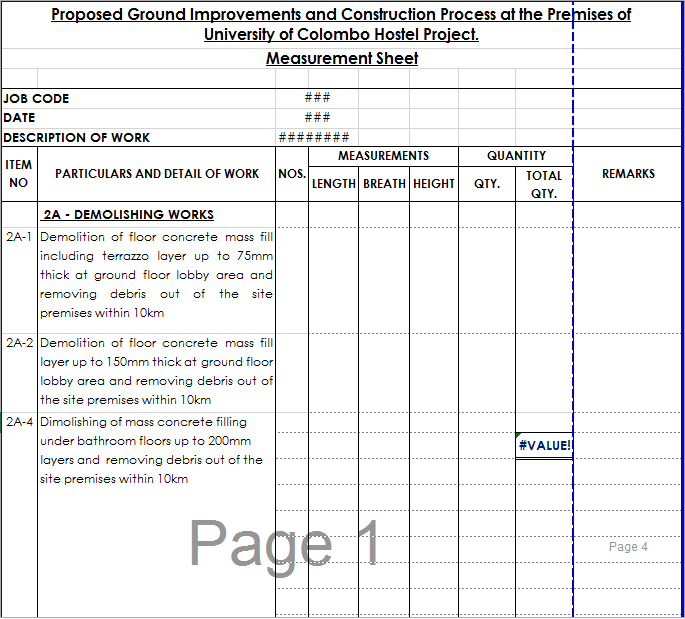 Measurement Sheet for Interim Bill [excel format] QS Practice