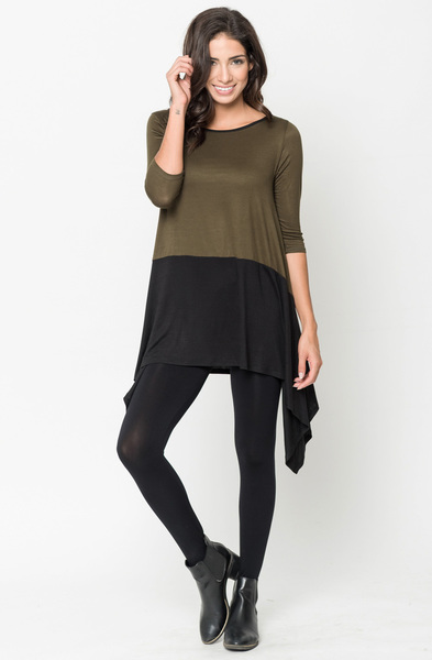 Buy Now Olive Two Tone Jersey Tunic Online $20 -@caralase.com