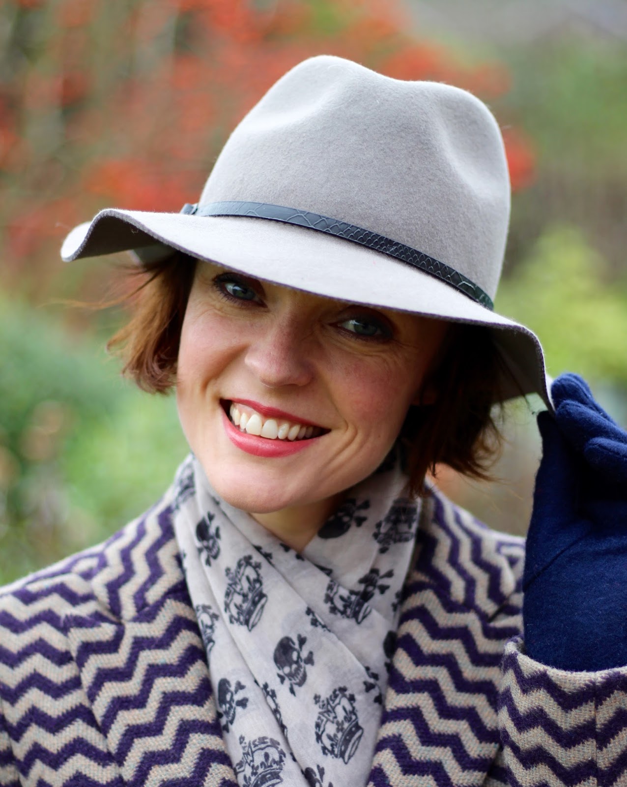 Wearing a Wide Brimmed Fedora and a patterned coat | Fake Fabulous