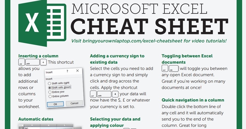Excel Free Cheat Sheet Printable