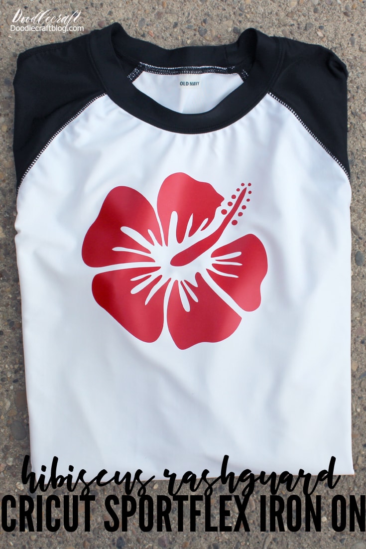 Hibiscus Rashguard Swim Shirt DIY with Cricut SportFlex Iron-On