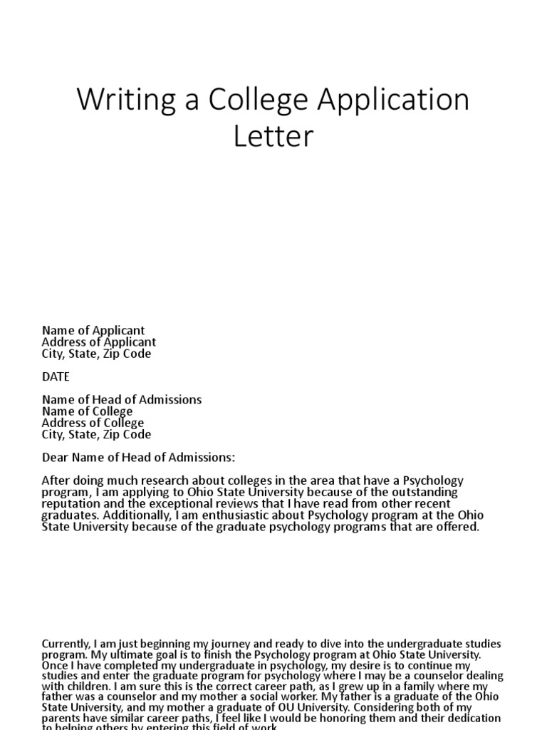 application letter for exam in college