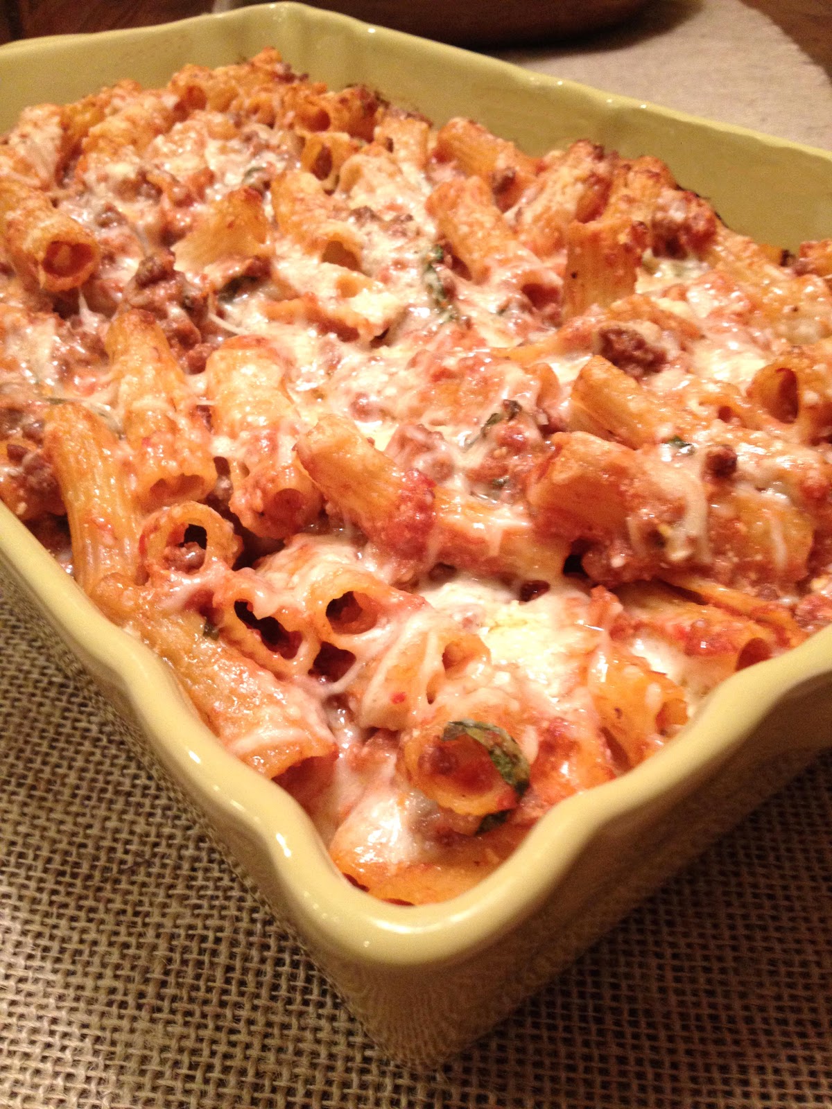 Headspace: Baked Ziti with Meat Sauce, Ricotta, and Mozzarella