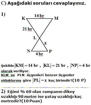 8. Sinif Matematik 2. Dönem 1. Yazılı Sınav Soruları 2012 2013
