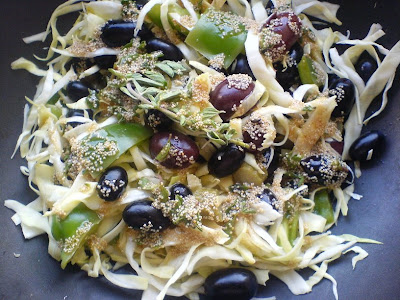 Cabbage, Grapes, Olives Salad in a Red Wine & Poppy Seed Vinaigrette 