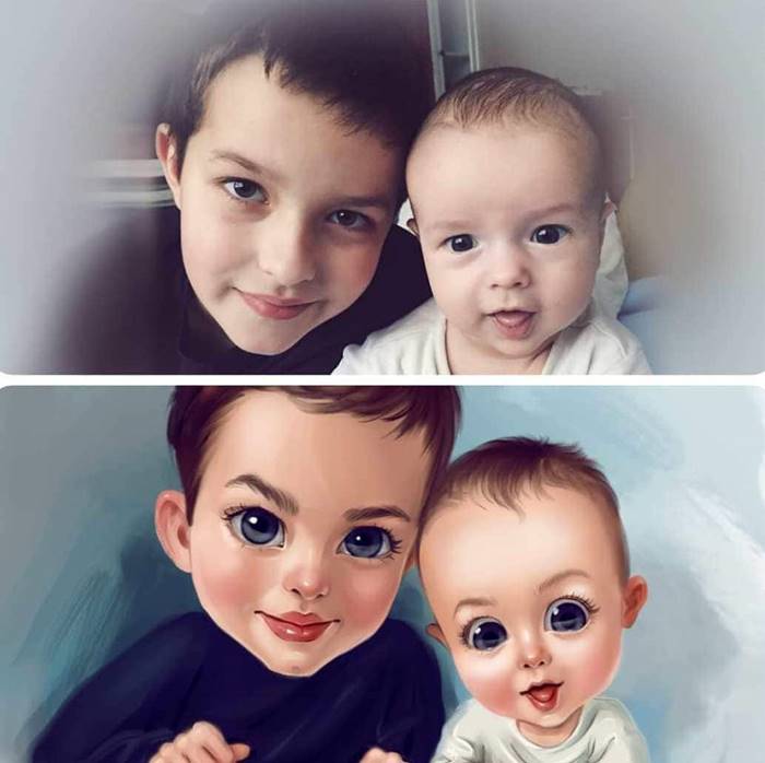 The artist turns children into cartoon characters