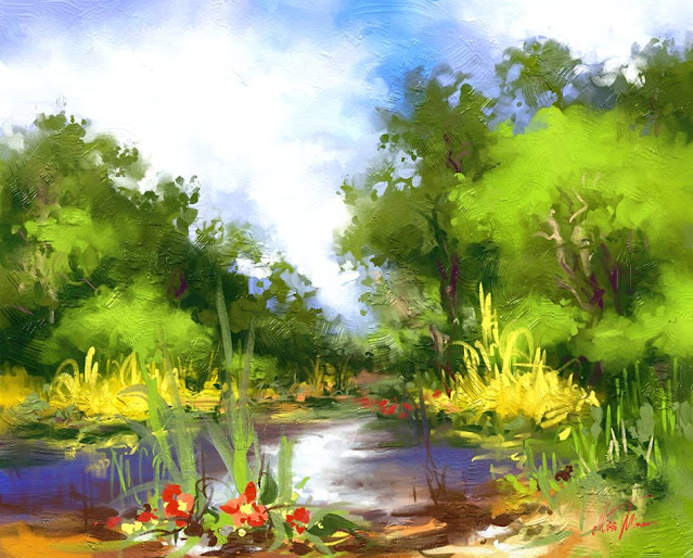 Summer lake digital landscape painting by Mikko Tyllinen