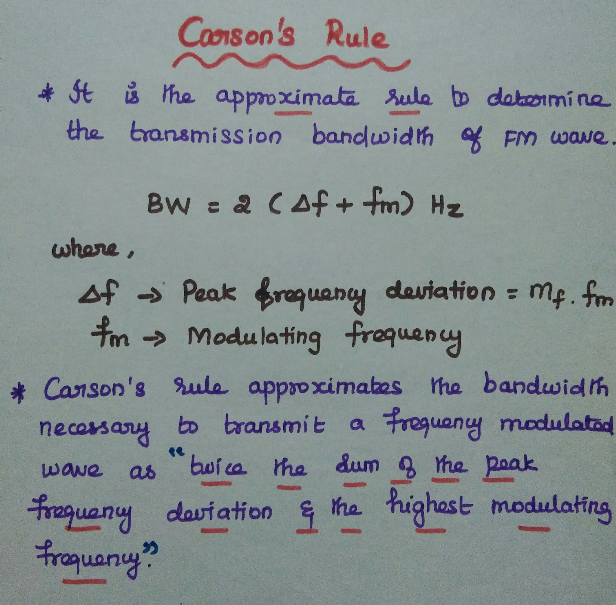 Transmission Bandwidth of FM Carson's Rule Bandwidth of NBFM & WBFM