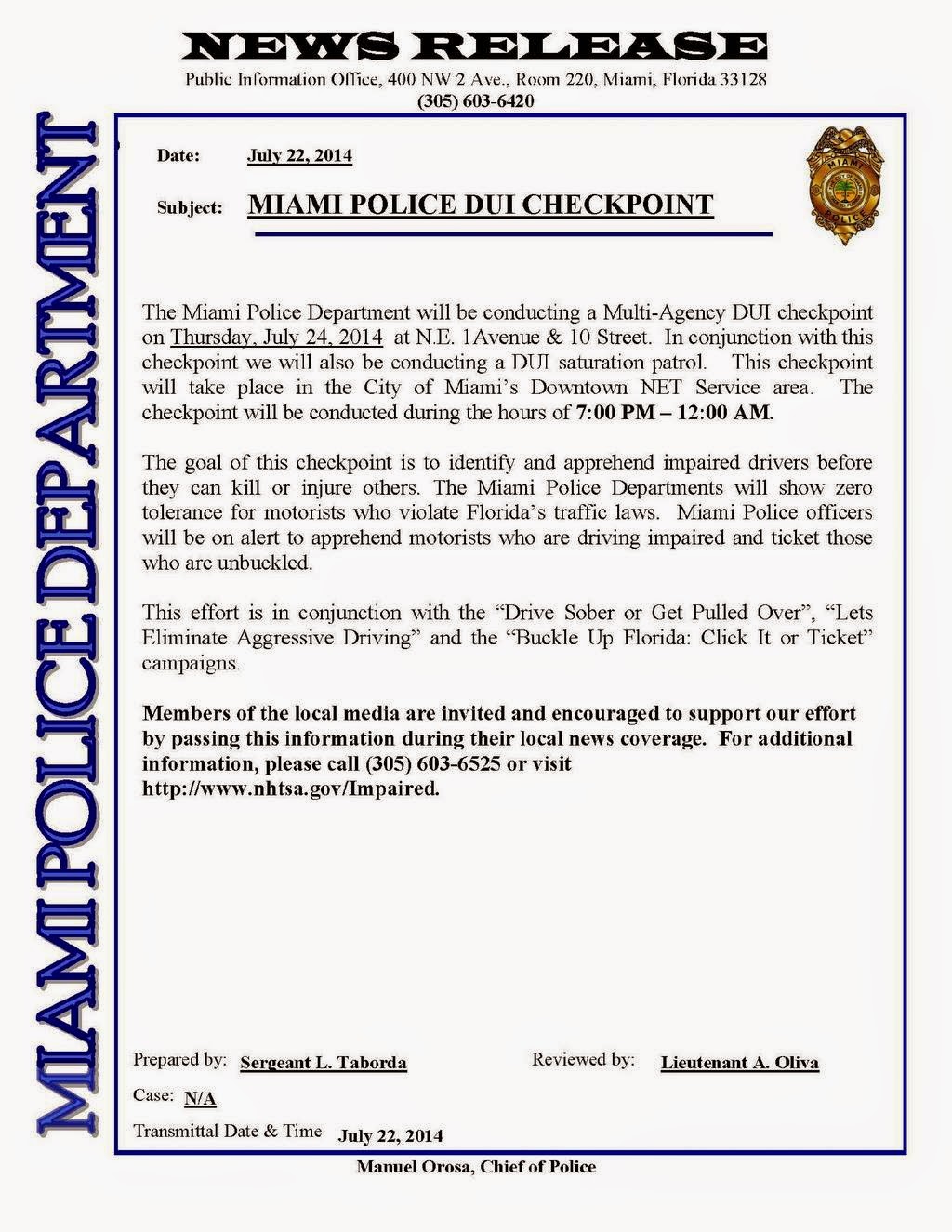 Florida DUI Defense Blog Miami DUI Checkpoint July 24, 2014