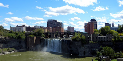 View of downtown Rochester, New York and the High Falls on Genesee River