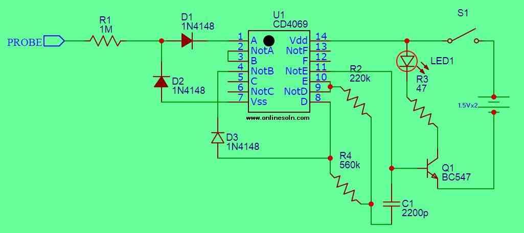 Invisible broken wire detector circuit diagram