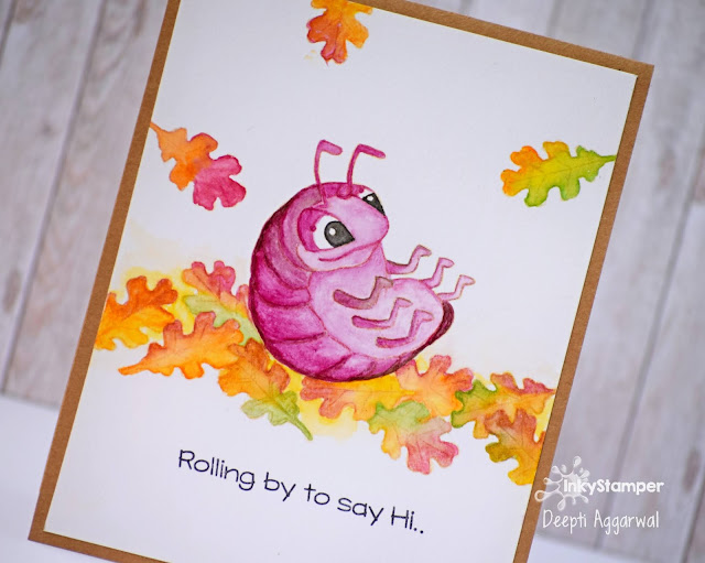 Pill bug water colored fall card