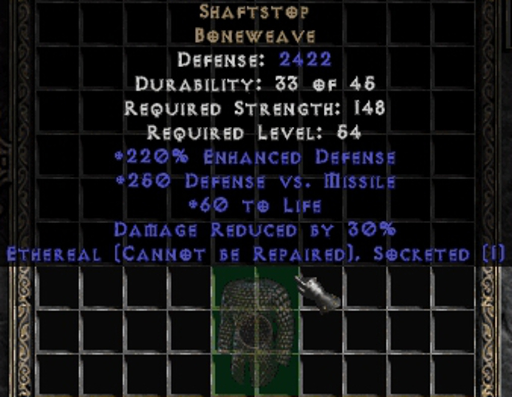 Best cRPGs PERFECT ETHEREAL SHAFTSTOP upped to boneweave, Diablo 2