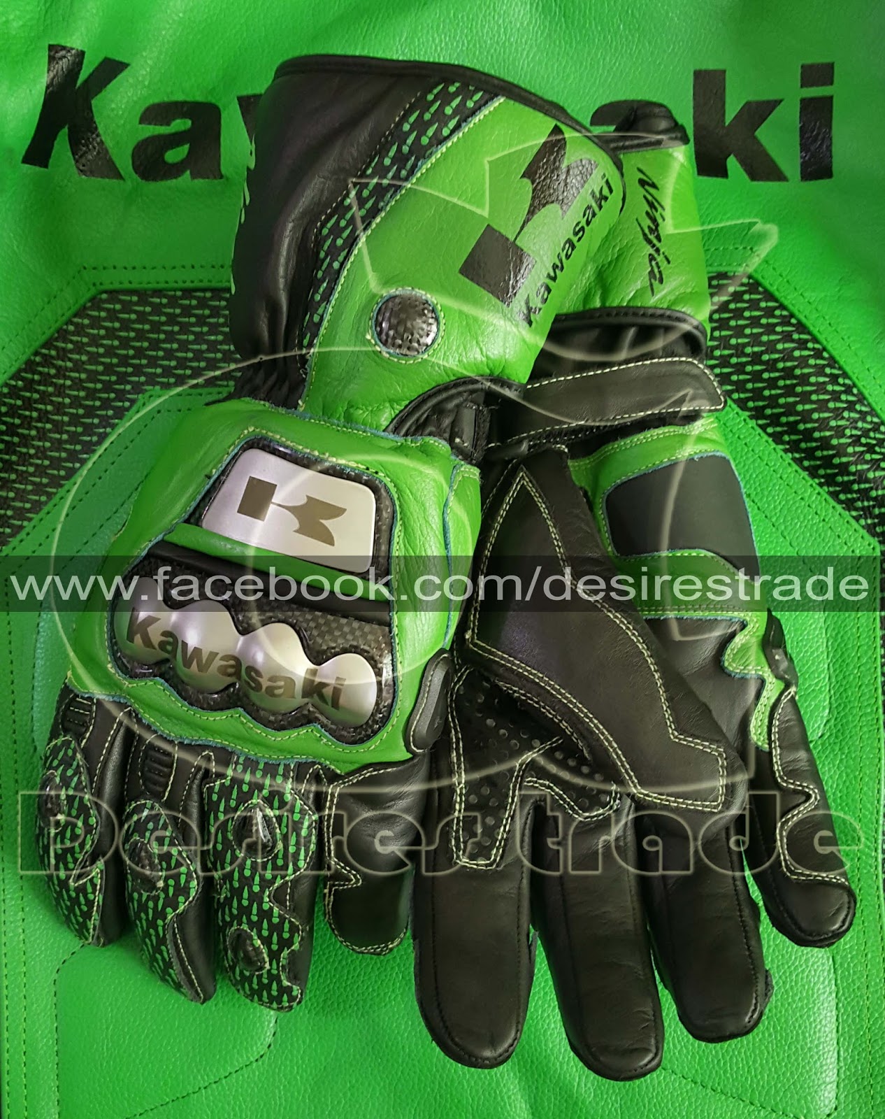 Kawasaki Motorbike Leather Gloves