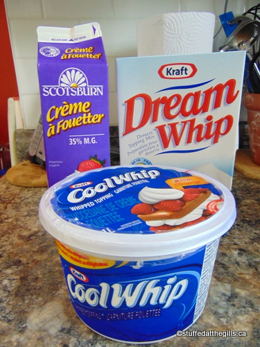 Containers of Cool Whip, Whipping Cream and Dream Whip