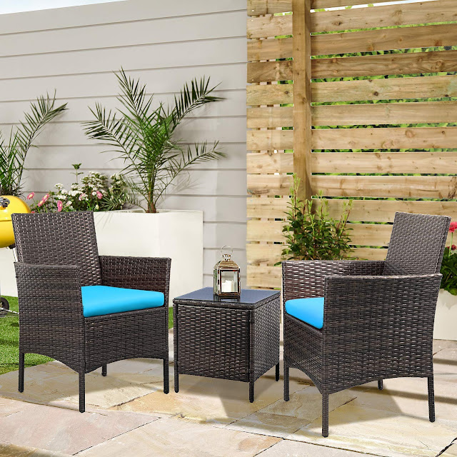 Devoko Patio Porch Furniture Sets 3 Pieces PE Rattan Wicker Chairs with