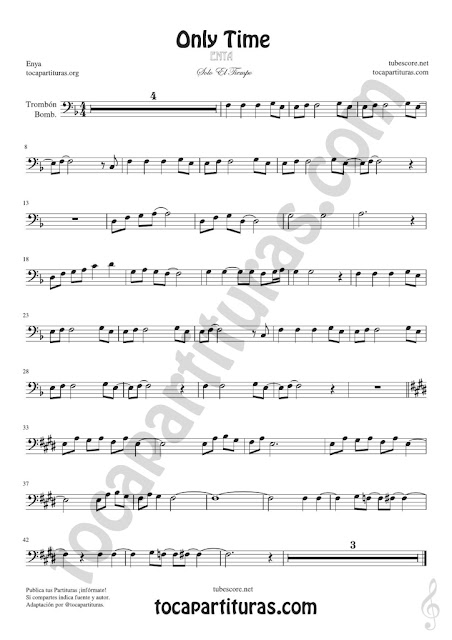 tubescore  Only Time Trombone Sheet Music by Enya Ballad Music Score