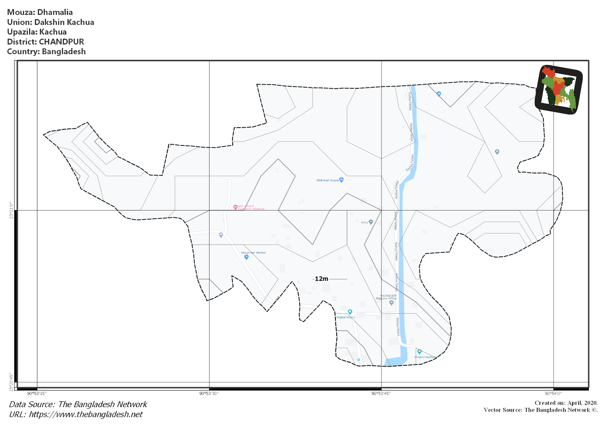 Map of Dhamalia Mouza of Kachua Upazila, CHANDPUR, Bangladesh.