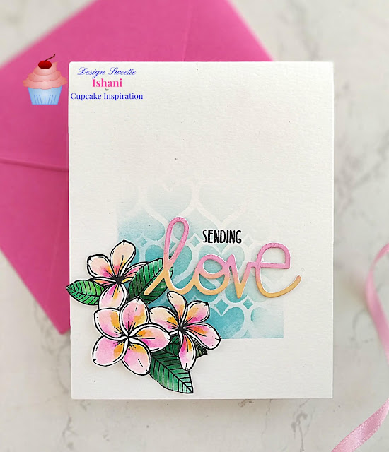 CIC, Jane's Doodles, water colouring, Zig clean colour brush pens, Quillish, floral card, Everyday cards, With Love card, stencil background, clean and simple card, janes doodles plumeria stamp