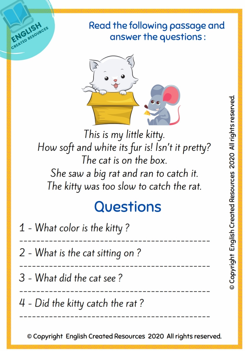 Reading Comprehension Worksheet First Grade