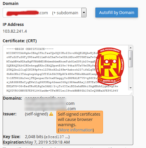 memilih domain untuk ditambahkan SSL