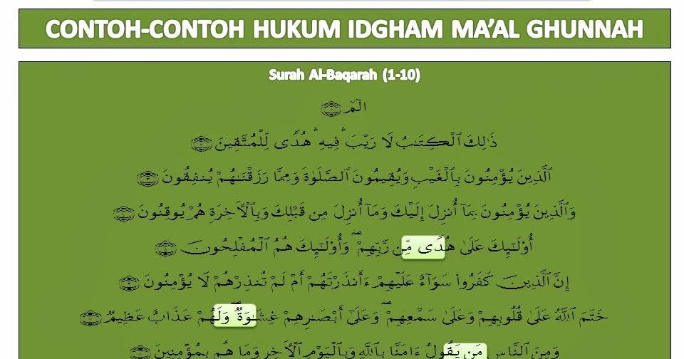 Contoh Idgham Maal Ghunnah / Idgham mutajanisain merupakan pertemuan