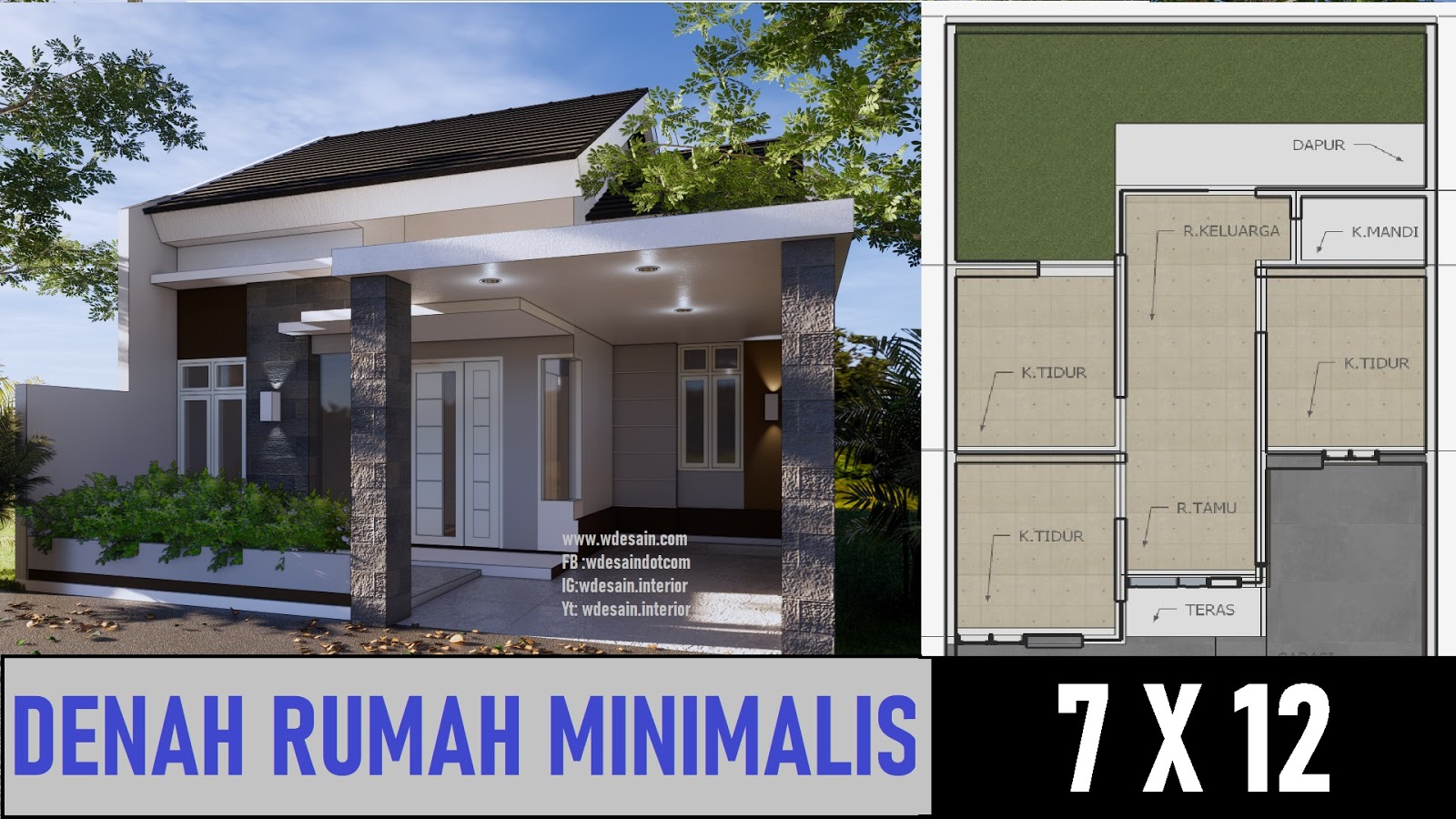 Denah Rumah Minimalis 3 Kamar 7x12 Taman Luas Desain Rumah Minimalis