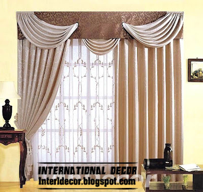 best curtains models 2015, cream scarf curtain with brown valance model