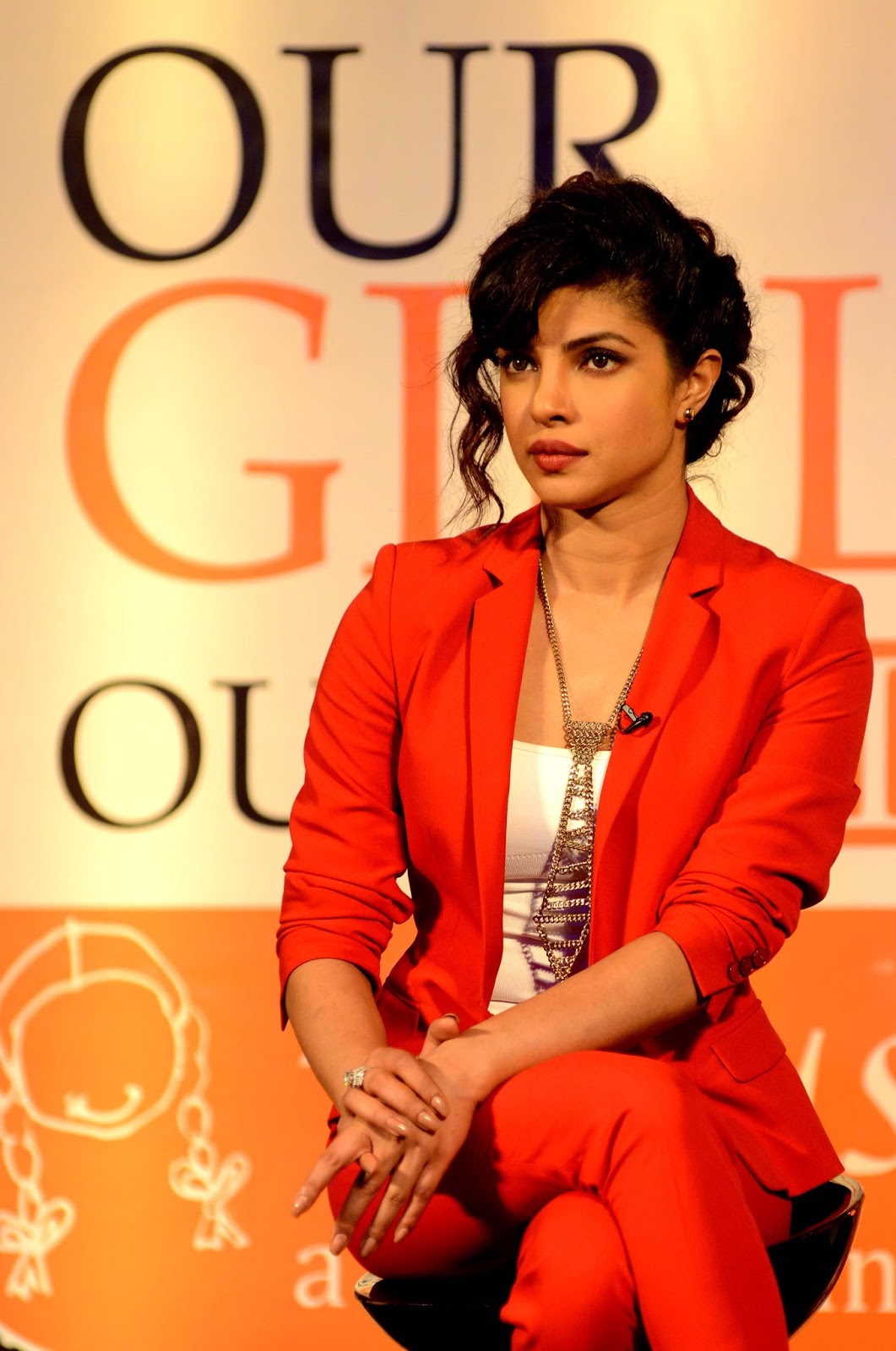 Priyanka Chopra Looks Super Hot In Red Suit  At 'NDTV Vedanta Our Girls Our Pride' Campaign Launch in New Delhi