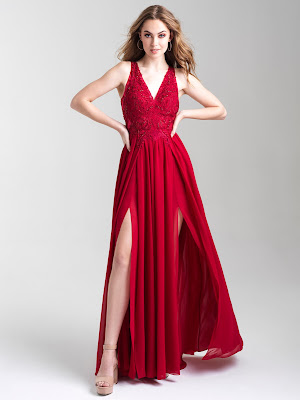 V-neck Madison James Prom Dress Red color