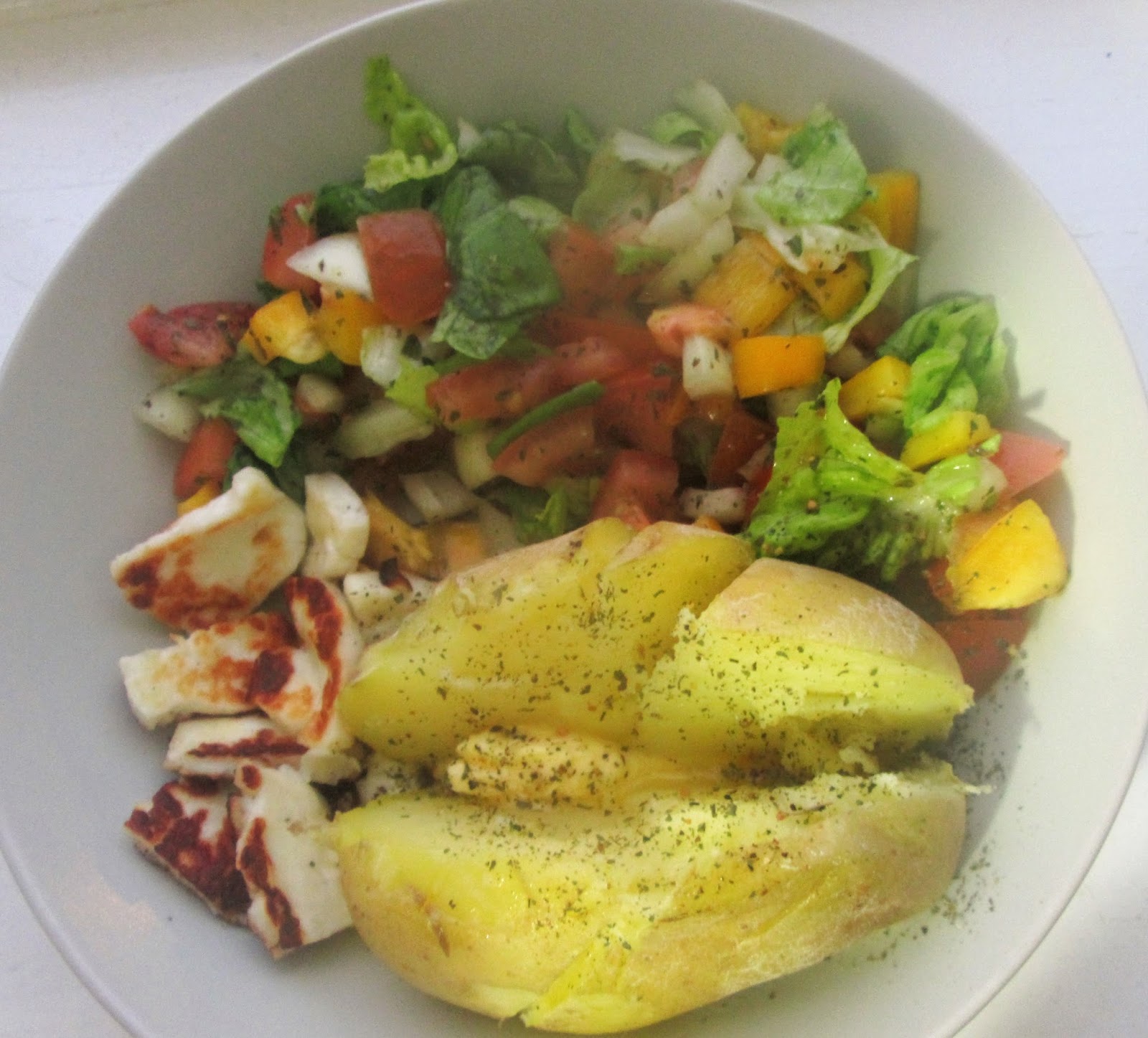 The Flaming Potato Baked Potato, halloumi and salad recipe