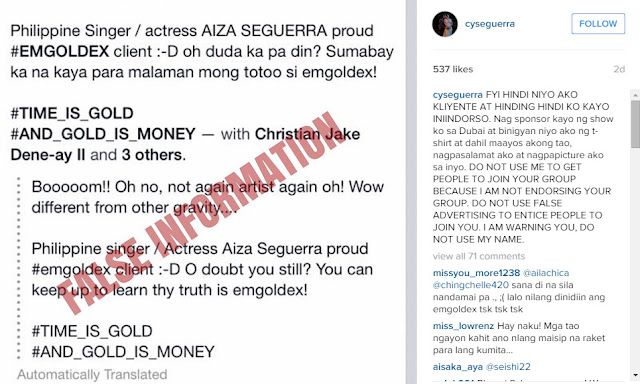 Aiza Seguerra Condemn False Advertising of EMGOLDEX Spread out in Social Media