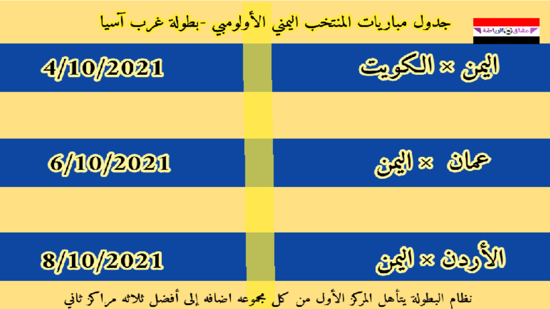 موعد مباريات المنتخب اليمني الأولمبي  بطولة غرب آسيا