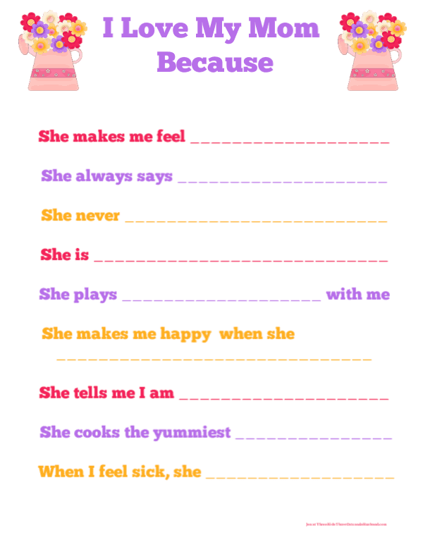 Printable mother's day questionnaire template