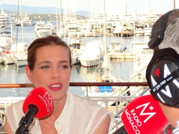 Charlotte Casiraghi giving an interview in Monaco for the Global Champions Tour
