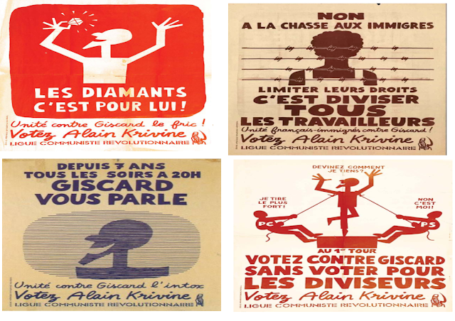 Affiches de campagne d'Alain Krivine appelant à battre Valéry Giscard d'Estaing aux élections présidentielles de