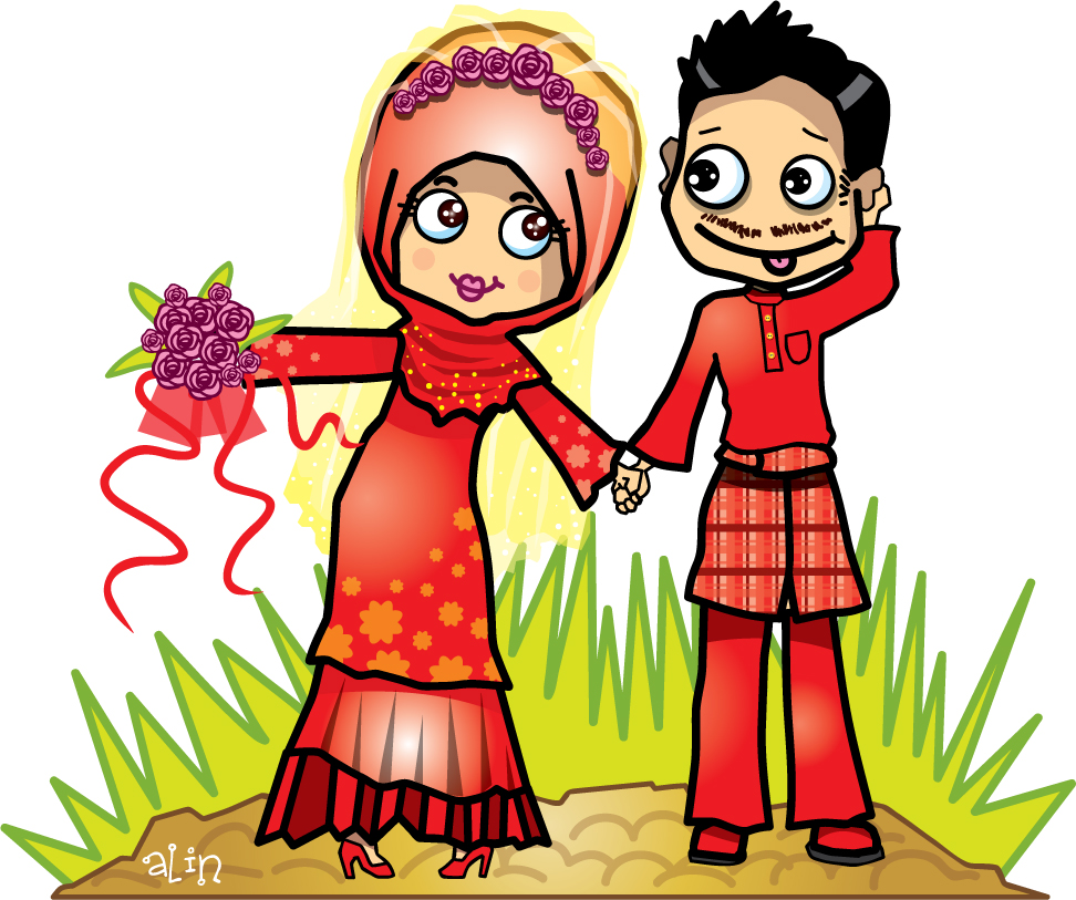 Gambar Pengantin Memegang Bunga Buket Gambar Kartun Lucu Desain Di