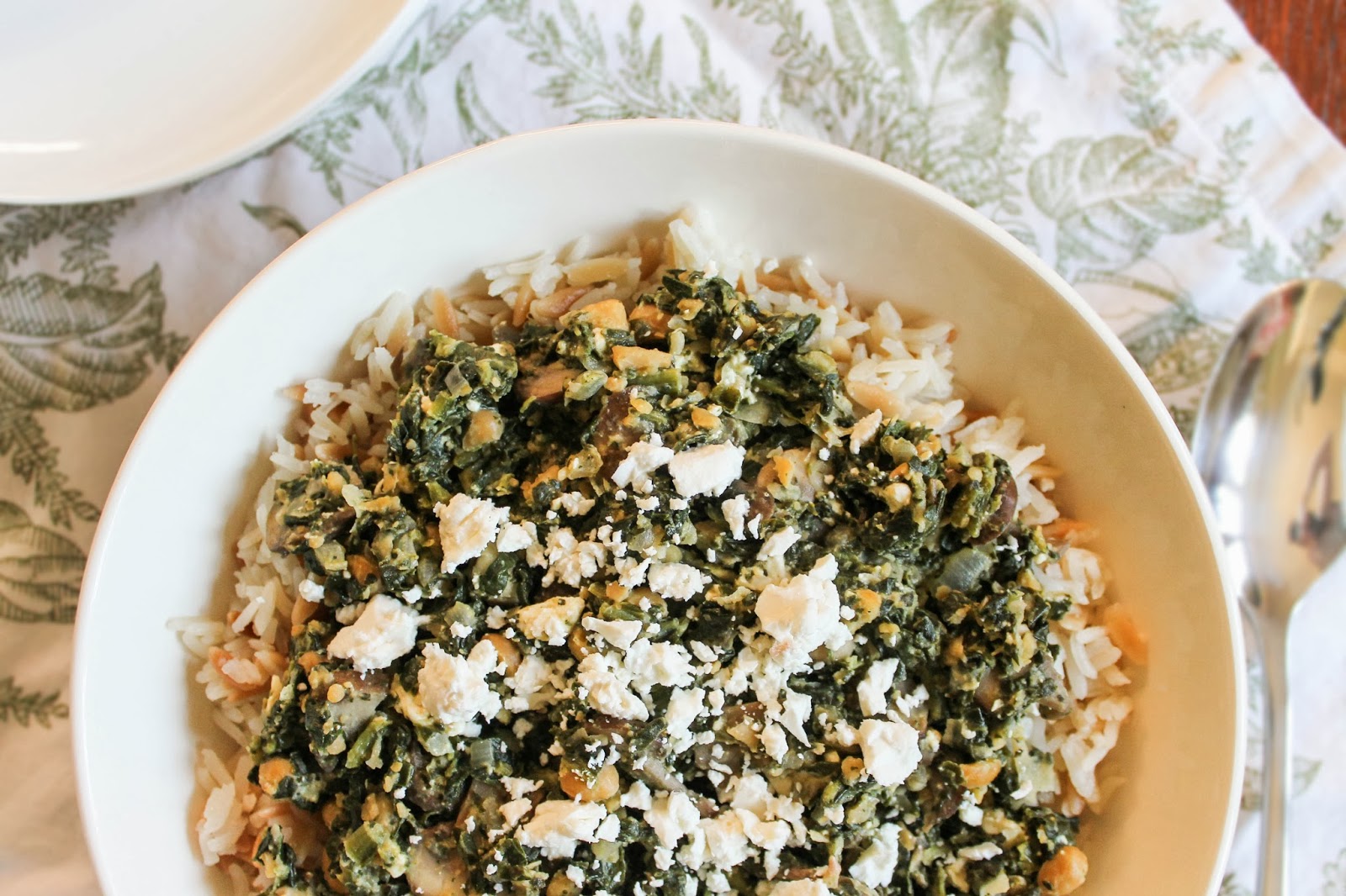 The Quixotic Table Spinach and Chickpeas with Lemony Rice Pilaf