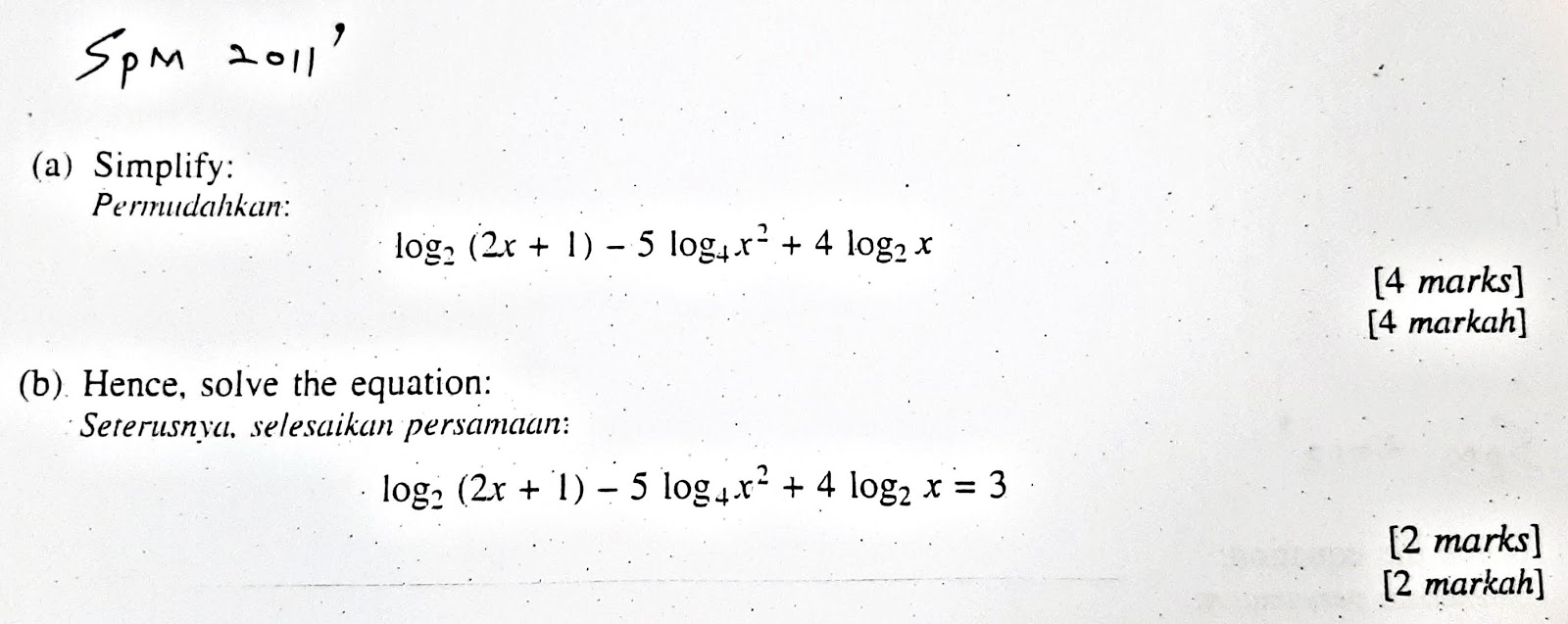 aay TUITION : F4 Add Math (4/5/2020) - Chapter 4 Logarithms - SPM Question